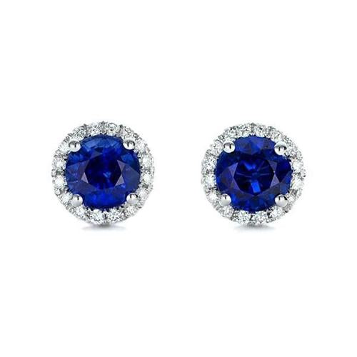 Boucles d'oreilles en saphir du Sri Lanka et diamants ronds halo 6.60 ct. GT 14K - HarryChadEnt.FR