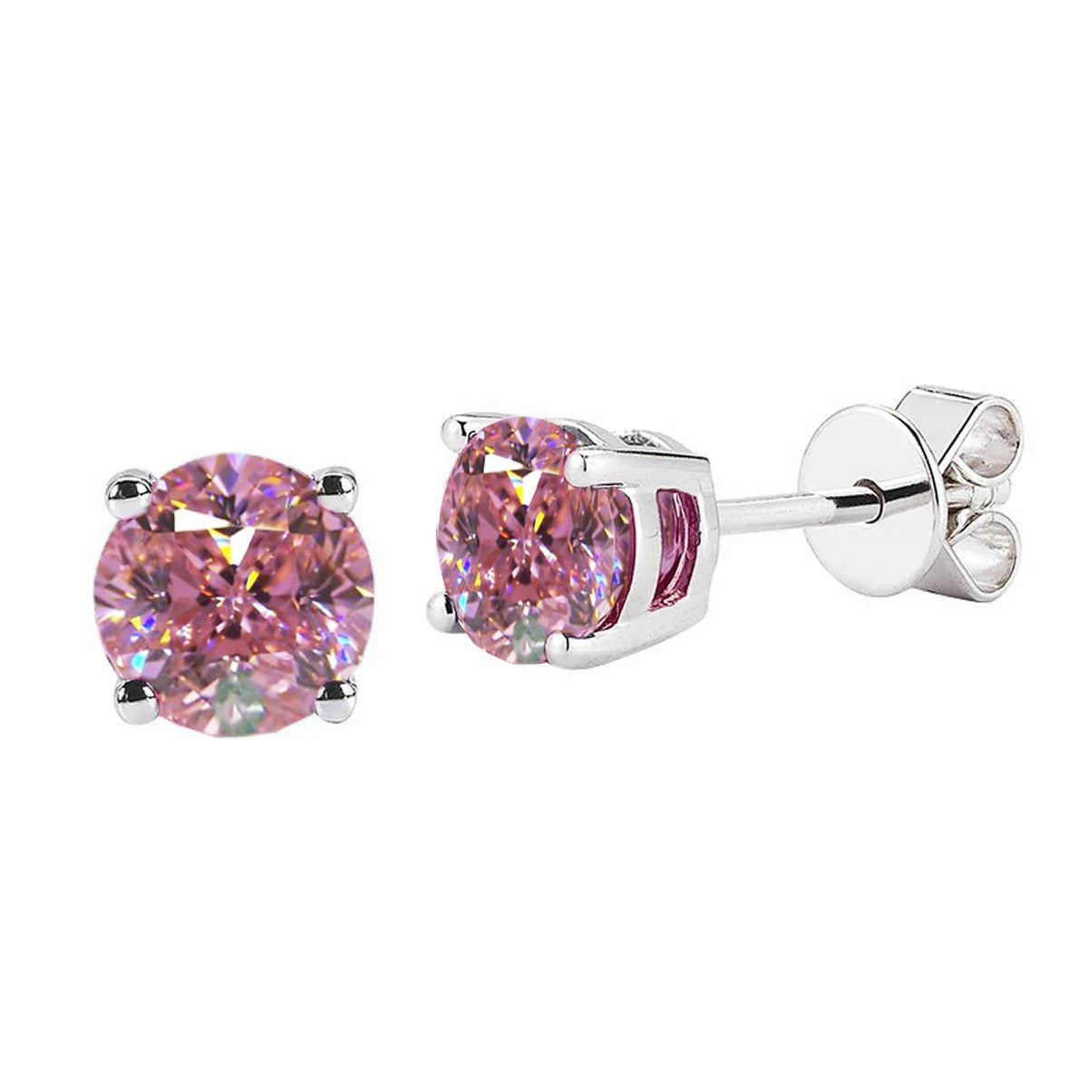 Boucles d'oreilles en saphir rose taille ronde de 3.50 ct en or blanc 14K - HarryChadEnt.FR