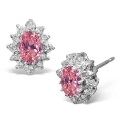 Boucles d'oreilles en saphir rose et halo de diamants en or blanc 4.0 carats 14K