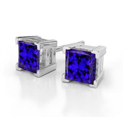 Boucles d'oreilles en tanzanite bleue 8 carats taille princesse en or blanc 14k