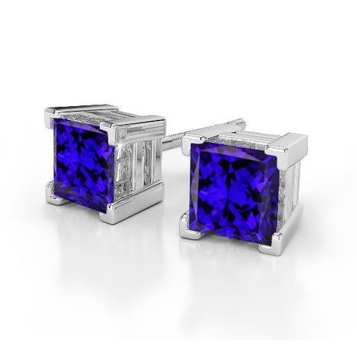 Boucles d'oreilles en tanzanite bleue 8 carats taille princesse en or blanc 14 carats - HarryChadEnt.FR