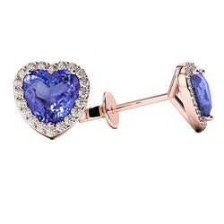 Boucles d'oreilles en tanzanite en forme de cœur avec diamants ronds de 5.50 ct en or
