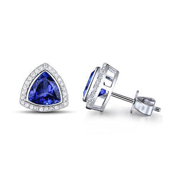 Boucles d'oreilles en tanzanite sertie de lunette de 4.56 carats avec des clous de diamants