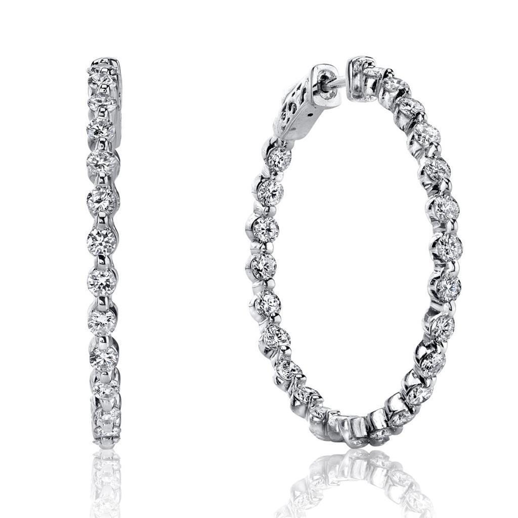 Boucles d'oreilles créoles dames diamants ronds taille brillant de 4.60 cts or blanc - HarryChadEnt.FR