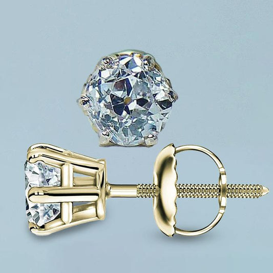 Boucles d'oreilles femme diamants ronds Vieux mineur 2 carats or jaune - HarryChadEnt.FR