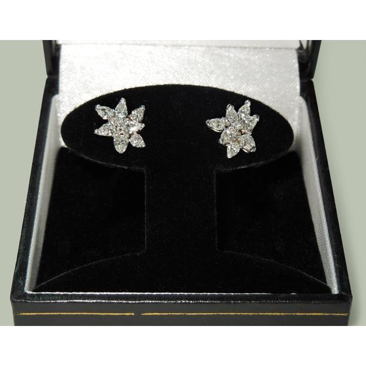 Boucles d'oreilles grappes de diamants ronds en forme de poire 3 carats en or - HarryChadEnt.FR