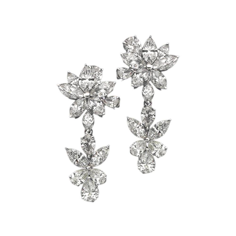 Boucles d'oreilles de style floral avec diamants de 5 carats. lustre WG. boucles d'oreilles suspendues - HarryChadEnt.FR