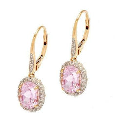 Boucles d'oreilles pendantes 14 carats en or jaune 14K Kunzite rose avec diamants