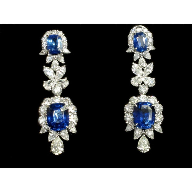 Boucles d'oreilles pendantes 30 carats en saphir de Ceylan et diamants - HarryChadEnt.FR