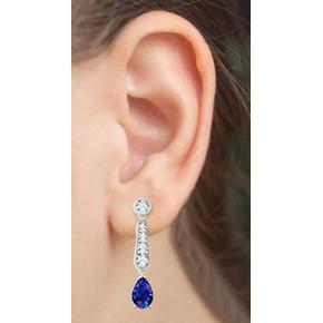 Boucles d'oreilles pendantes Lady Ceylan bleu saphir et diamants taille poire 6 Ct - HarryChadEnt.FR