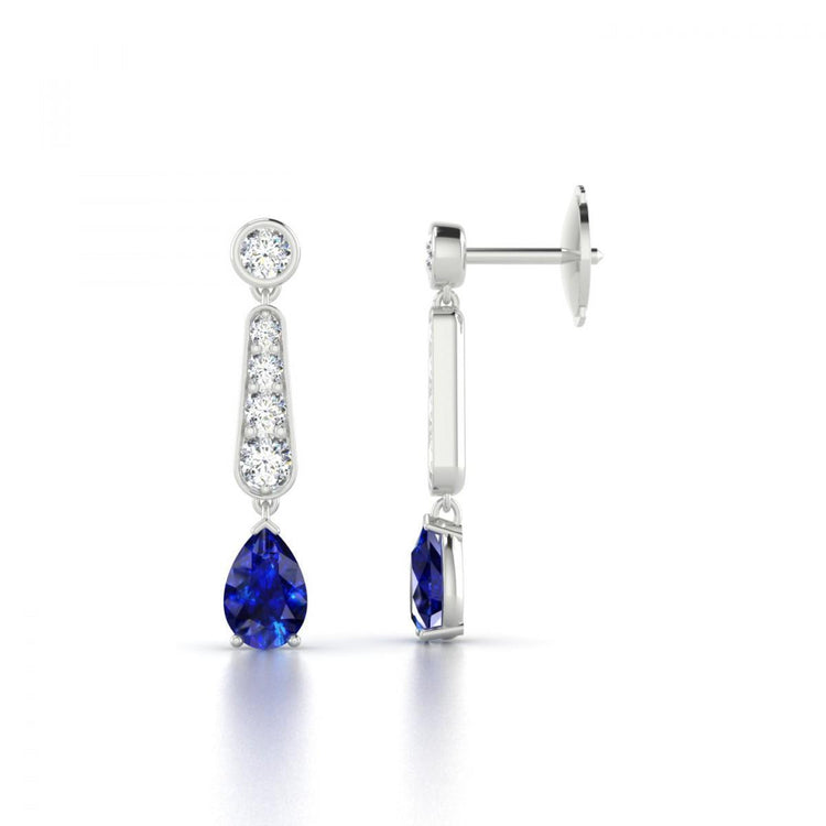 Boucles d'oreilles pendantes Lady Ceylan bleu saphir et diamants taille poire 6 Ct - HarryChadEnt.FR