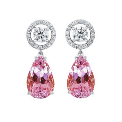 Boucles d'oreilles pendantes Lady Kunzite rose et diamants 33.50 ct en or 14K