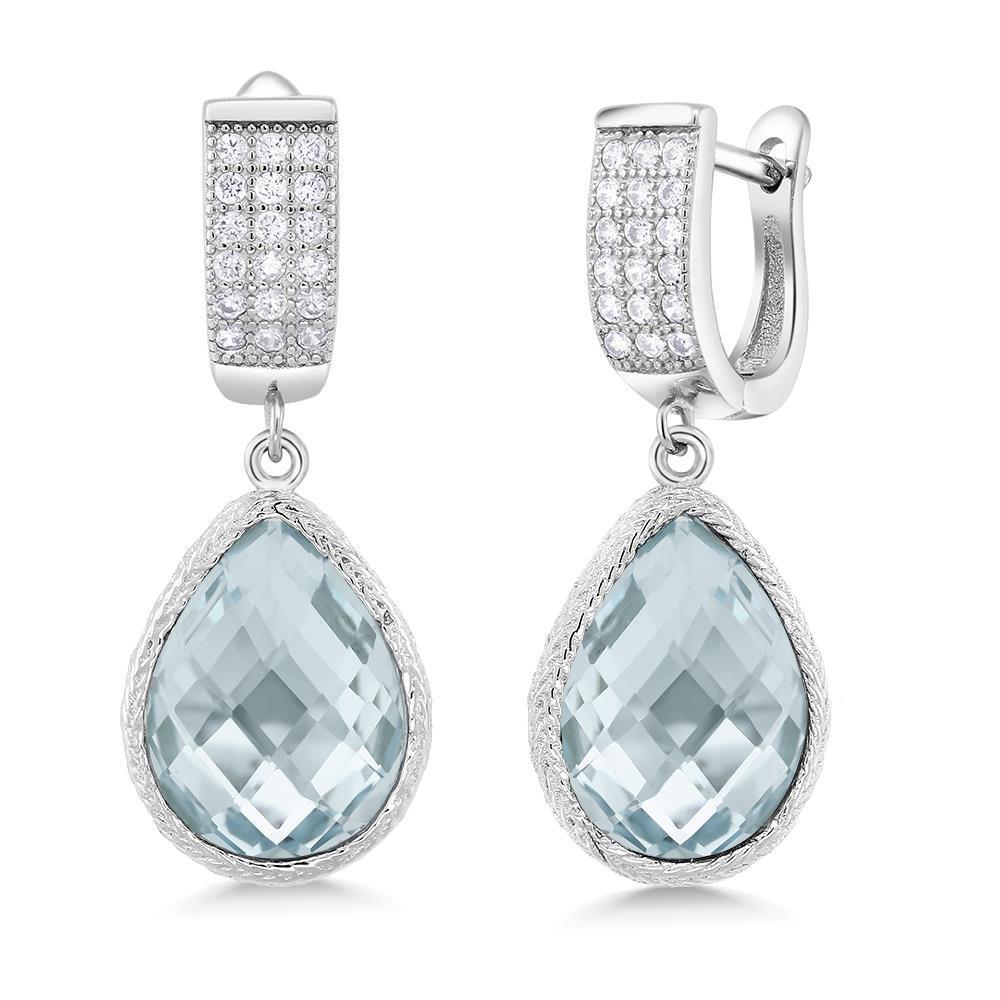 Boucles d'oreilles pendantes aigue-marine et diamants de 13.90 ct en or blanc 14K - HarryChadEnt.FR