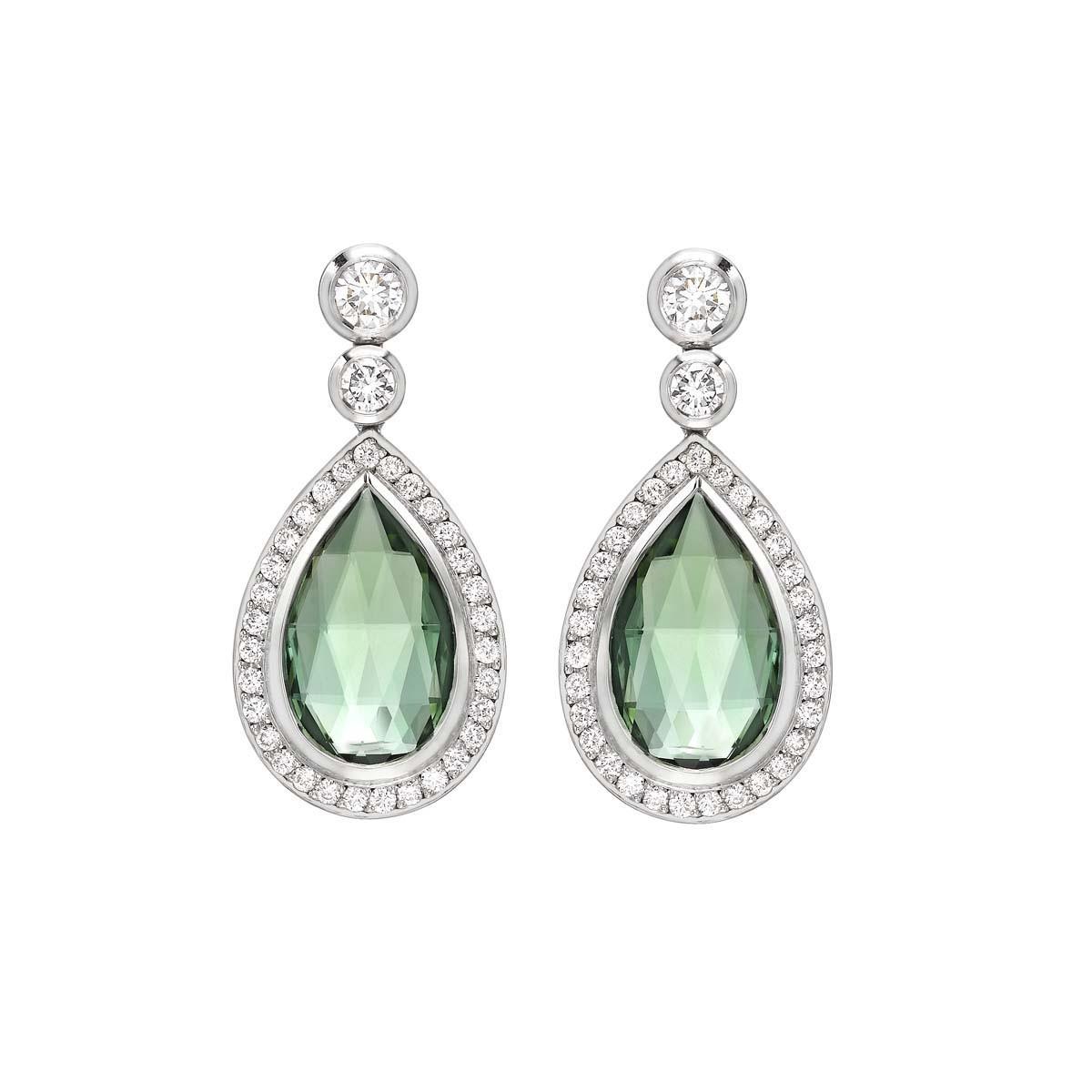 Boucles d'oreilles pendantes avec diamants en tourmaline verte de 15.66 ct - HarryChadEnt.FR