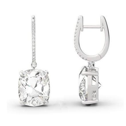 Boucles d'oreilles pendantes avec diamants taille coussin 2.40 carats en or blanc 14K - HarryChadEnt.FR