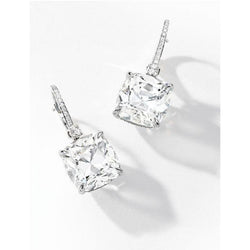 Boucles d'oreilles pendantes avec diamants taille coussin 2.40 carats en or blanc 14K