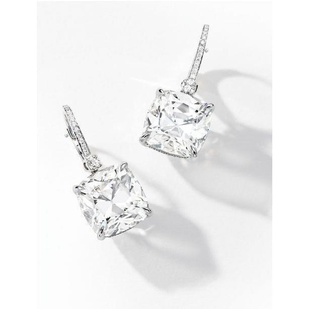 Boucles d'oreilles pendantes avec diamants taille coussin 2.40 carats en or blanc 14K - HarryChadEnt.FR