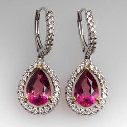 Boucles d'oreilles pendantes dames 12.50 carats tourmaline avec diamants