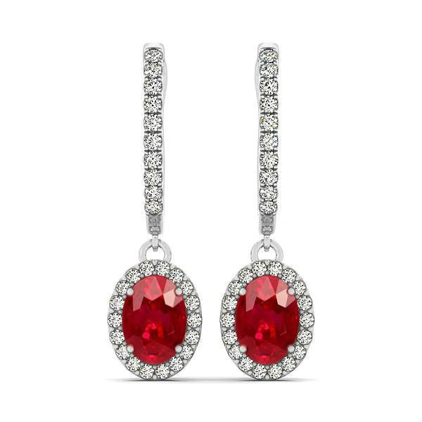 Boucles d'oreilles pendantes dames rubis et diamants 7.06 carats en or blanc 14 carats - HarryChadEnt.FR