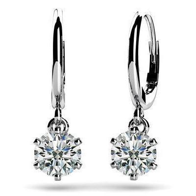 Boucles d'oreilles pendantes diamant taille ronde 2 carats serti six griffes or blanc - HarryChadEnt.FR