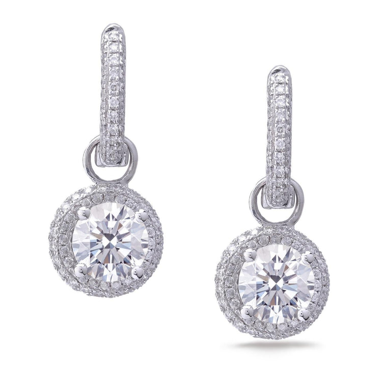 Boucles d'oreilles pendantes diamants dames taille ronde 2.90 carats or blanc 14K - HarryChadEnt.FR