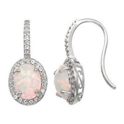 Boucles d'oreilles pendantes d'opale et de diamants de 13 carats en or blanc 14K