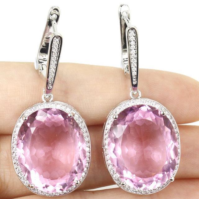 Boucles d'oreilles pendantes en Kunzite et diamants 25.00 Ct en or blanc 14K - HarryChadEnt.FR