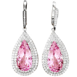 Boucles d'oreilles pendantes en diamant et Kunzite rose pour femme Bijoux en or fin 11.66 ct
