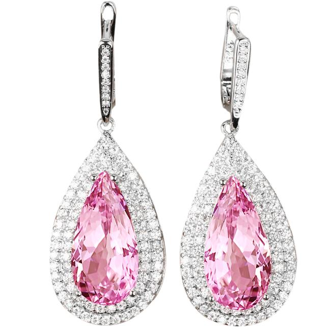 Boucles d'oreilles pendantes en diamant et Kunzite rose pour femme Bijoux en or fin 11.66 ct - HarryChadEnt.FR