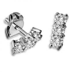 Boucles d'oreilles pendantes en diamants sertis de griffes rondes 2 ct en or blanc 14K