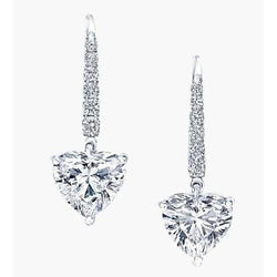 Boucles d'oreilles pendantes en forme de coeur et de diamants ronds de 4.70 cts en or blanc 14K