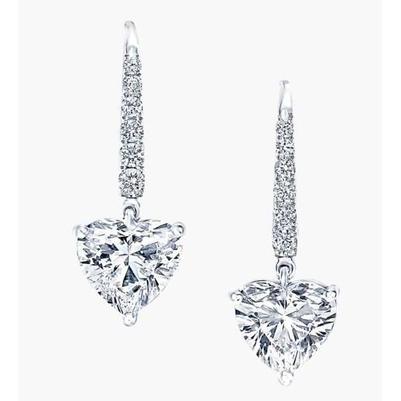 Boucles d'oreilles pendantes en forme de coeur et de diamants ronds de 4.70 cts en or blanc 14K - HarryChadEnt.FR