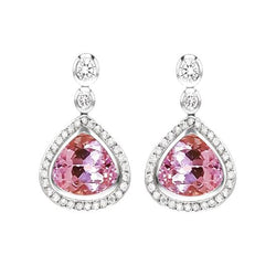 Boucles d'oreilles pendantes en kunzite rose avec diamants en or blanc 23.50 carats 14K
