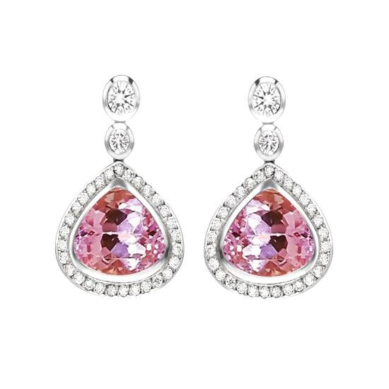 Boucles d'oreilles pendantes en kunzite rose avec diamants en or blanc 23.50 carats 14K - HarryChadEnt.FR