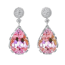 Boucles d'oreilles pendantes en kunzite rose de 37.30 ct avec diamants 14K