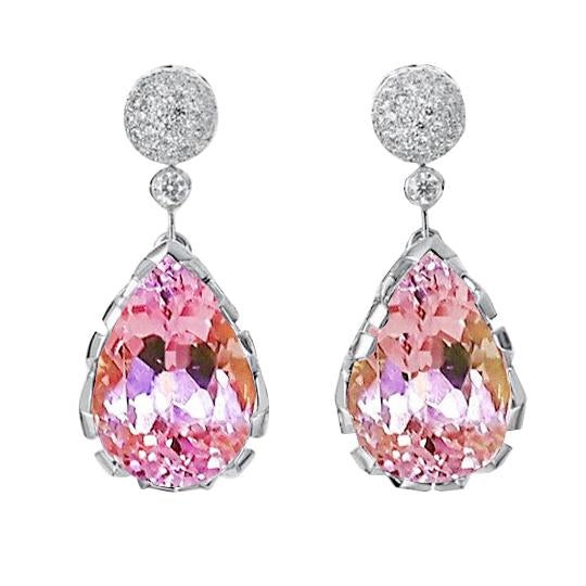Boucles d'oreilles pendantes en kunzite rose de 37.30 ct avec diamants 14K - HarryChadEnt.FR