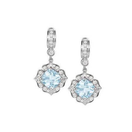 Boucles d'oreilles pendantes en or blanc 14K 4.70 ct avec aigue-marine et diamants - HarryChadEnt.FR