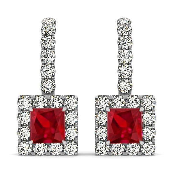 Boucles d'oreilles pendantes en or blanc 14K pour femmes. rubis 7 ct et diamants - HarryChadEnt.FR