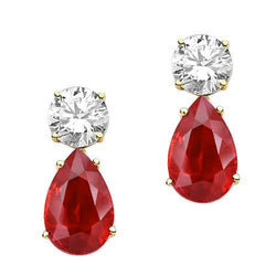 Boucles d'oreilles pendantes en or jaune avec diamants et rubis pour dames 4.70 carats 14K