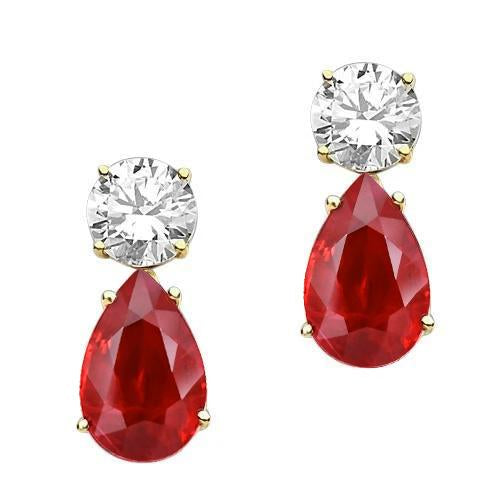 Boucles d'oreilles pendantes en or jaune avec diamants et rubis pour dames 4.70 carats 14K - HarryChadEnt.FR