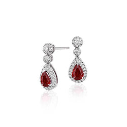 Boucles d'oreilles pendantes en rubis et diamants rouges pour femmes en or 14K 2.58 ct
