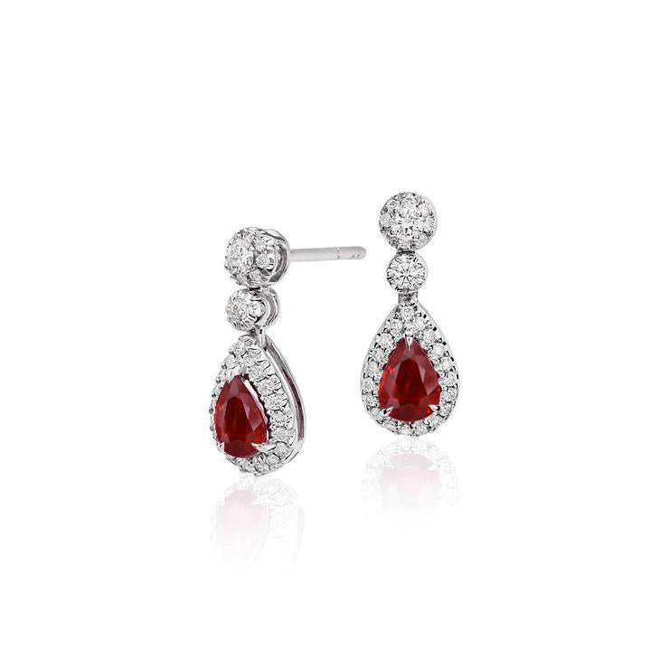 Boucles d'oreilles pendantes en rubis et diamants rouges pour femmes en or 14 carats 2.58 ct - HarryChadEnt.FR