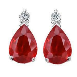 Boucles d'oreilles pendantes en rubis poire 10.50 ct avec diamants ronds en or blanc 14K