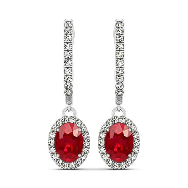 Boucles d'oreilles pendantes en rubis taille ovale avec diamants ronds de 7.50 ct en or 14 carats - HarryChadEnt.FR