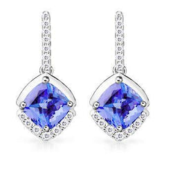 Boucles d'oreilles pendantes en tanzanite et diamant pour femme en or blanc 4.60 ct 14K