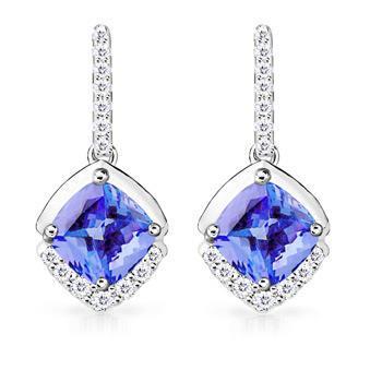 Boucles d'oreilles pendantes en tanzanite et diamant pour femme en or blanc 4.60 ct 14K - HarryChadEnt.FR