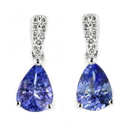 Boucles d'oreilles pendantes en tanzanite taille poire avec diamants ronds 6 carats en or 14 carats