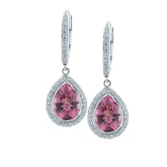 Boucles d'oreilles pendantes en tourmaline rose et diamants 10.80 ct en or 14K - HarryChadEnt.FR