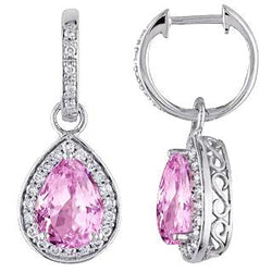 Boucles d'oreilles pendantes femme en kunzite rose et diamants 20.50 carats