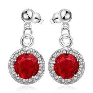 Boucles d'oreilles pendantes pour dames 6.70 carats rubis taille ronde avec diamants - HarryChadEnt.FR